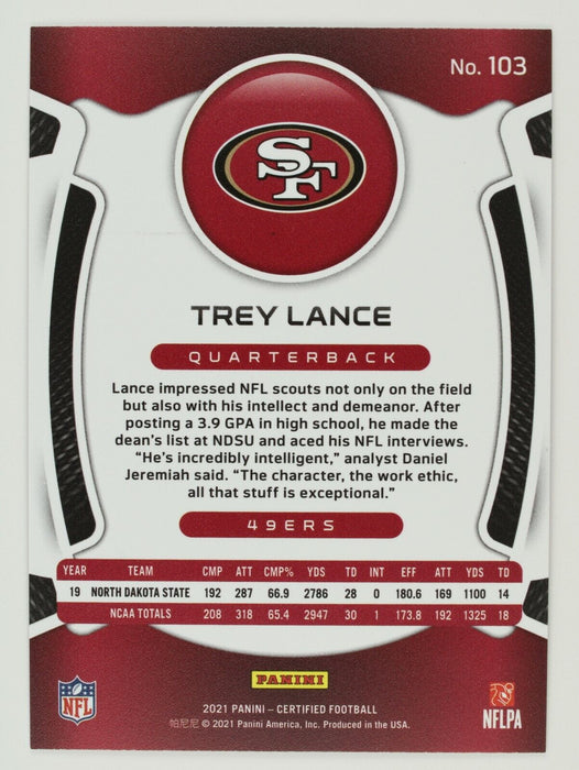 Trey Lance Rookie Card 2021 Certified Mirror Pink 49ers Jersey /199