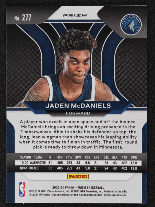 2020-21 Panini Prizm - Silver Prizm #277 Jaden McDaniels (RC)