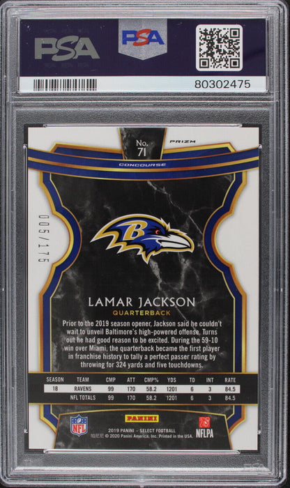 2019  Panini Select Lamar Jackson Blue Prizm /175 #71  PSA 9