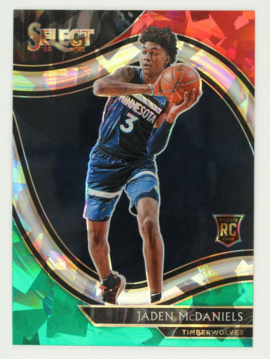 2020-21 Select Jaden McDaniels Cracked Ice Red White & Green Courtside Prizm