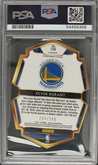 2018 Select Kevin Durant #138 Blue Prizm Die-Cut /249 GEM MINT PSA 10