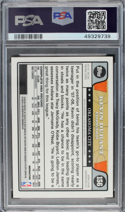 2008 Topps Chrome Kevin Durant #156 Refractor PSA 9 MINT