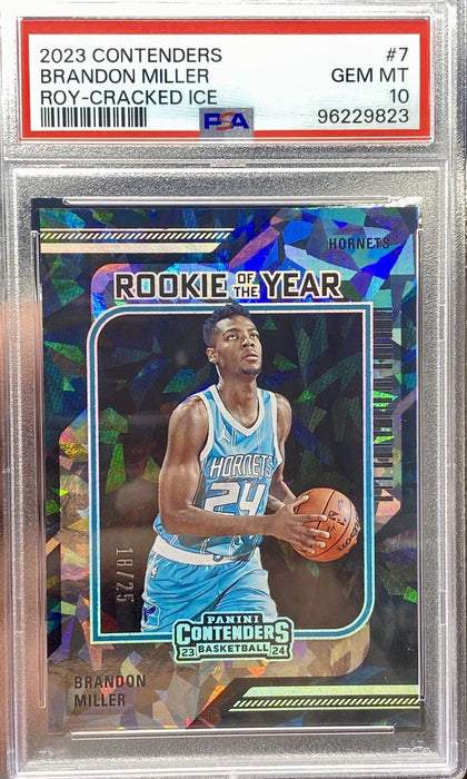 Brandon Miller 2023 Contenders #7 Rookie of the Year Cracked Ice PSA 10