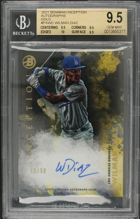 2021 Bowman Inception Wilman Diaz Autographs Gold /50 BGS 9.5 AUTO 10