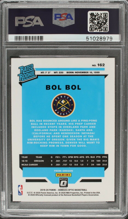 2019 Donruss Optic Bol Bol Rated Rookie #162 MINT PSA 9