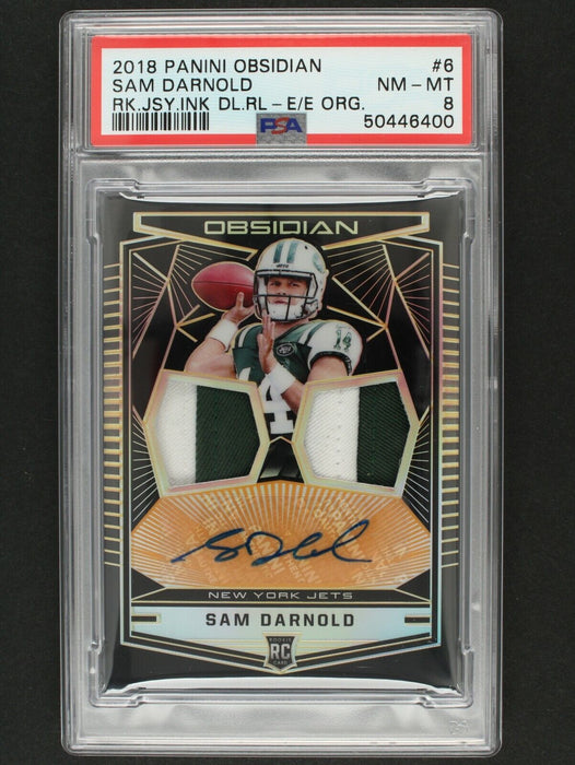 2018 Obsidian Sam Darnold #6 Rookie Worn Jersey Ink Dual Relic RPA /35 PSA 8