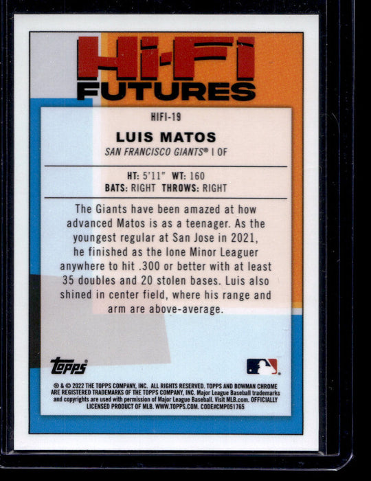 2022  Bowman Luis Matos /50 #HIFI-19   San Francisco Giants NM-MINT