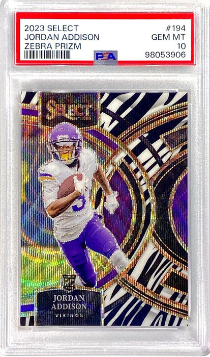 Jordan Addison ROOKIE REFRACTOR ZEBRA STRIPES SSP GEM MINT GRADED PSA 10 VIKINGS