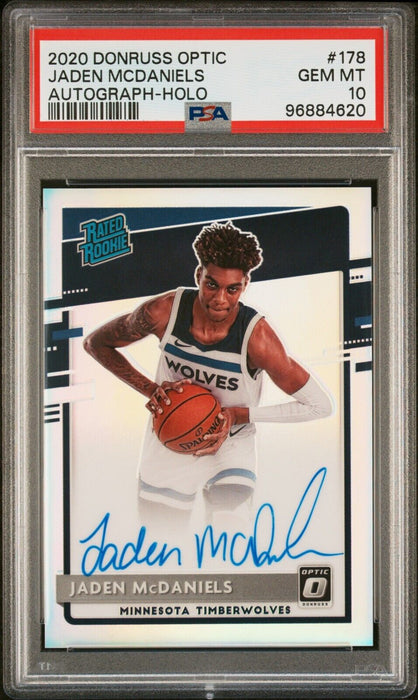 2020-21 Donruss Optic Holo Prizm Jaden McDaniels PSA 10 Rookie Auto RC