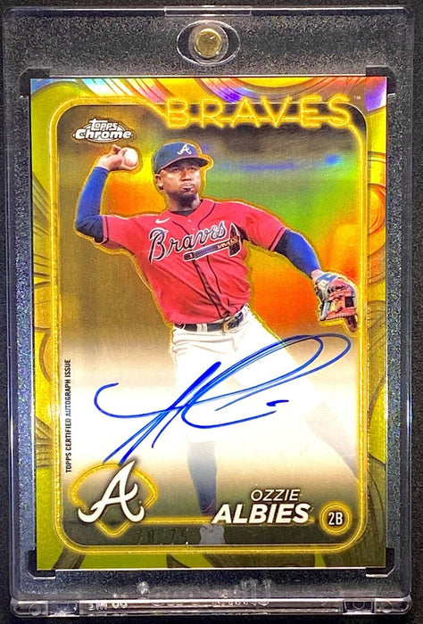 Ozzie Albies YELLOW GOLD REFRACTOR AUTO CARD SSP HOLO - Atlanta Braves