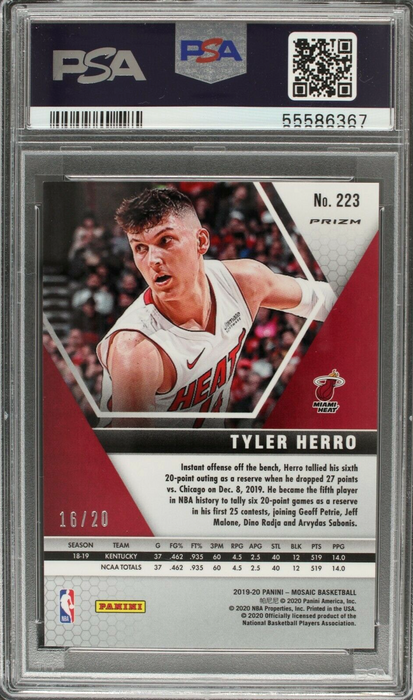 2019 Mosaic Tyler Herro Purple Gold Snakeskin /20 Rookie RC #223 GEM MINT PSA 10