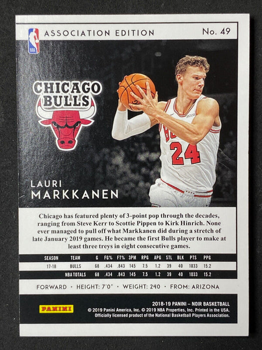 2018  Panini Noir - Lauri Markkanen #49 Silver /25 Chicago Bulls NM-MT