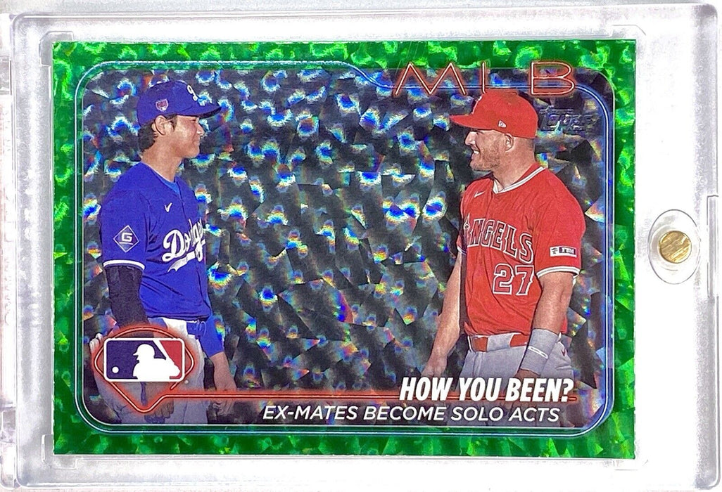 Shohei Ohtani & Mike Trout RARE GREEN REFRACTOR - SP #/499 DODGERS w/CASE