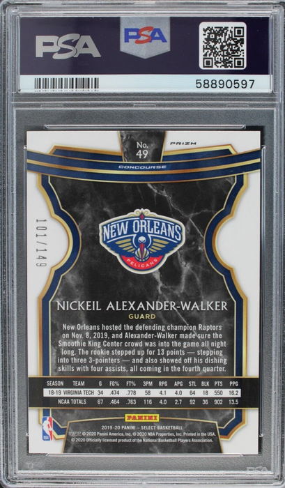 2019 Select Nickeil Alexander-Walker #49 White Prizm /149 Rookie RC PSA 10