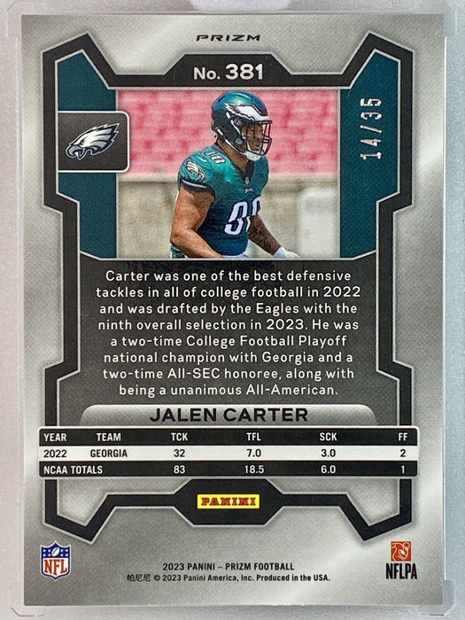 Jalen Carter 2023 Panini Prizm 381 Red Shimmer /35 Rookie RC Eagles