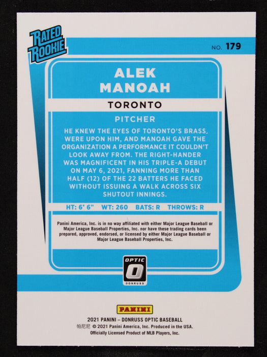 2021 Donruss Optic - Alek Manoah #179  Rookie Toronto Blue Jays