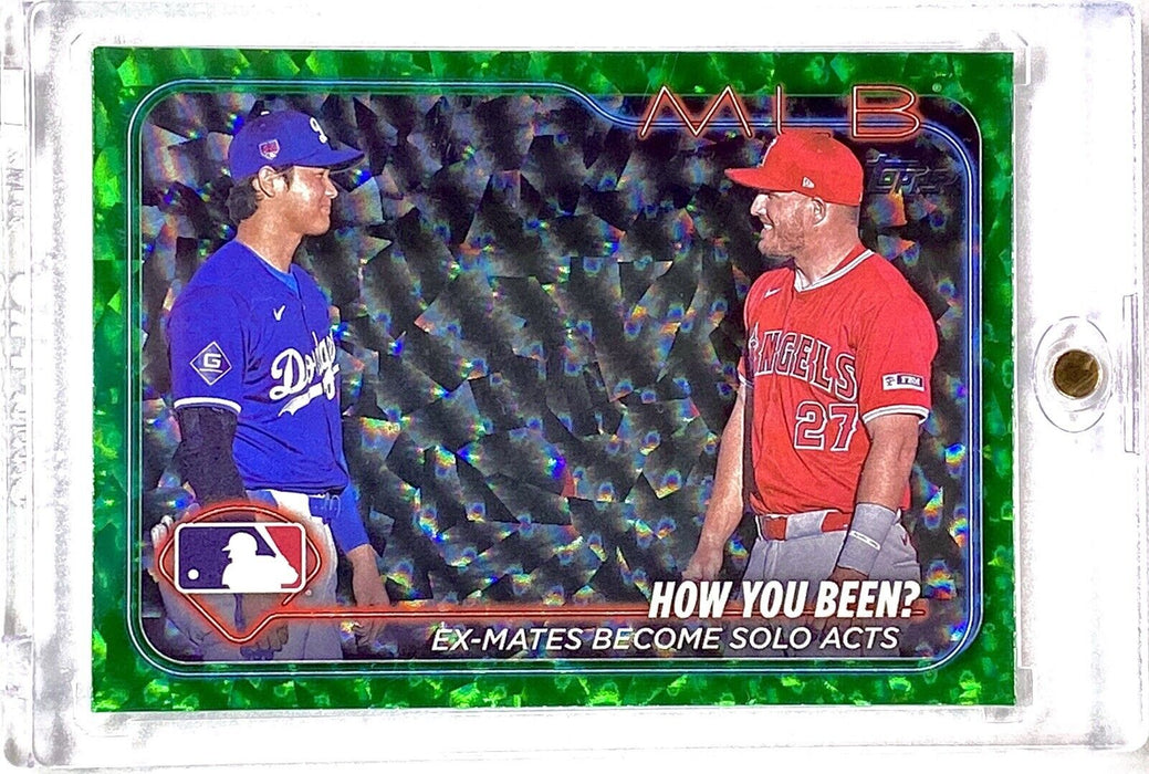 Shohei Ohtani & Mike Trout RARE GREEN REFRACTOR - SP #/499 DODGERS w/CASE