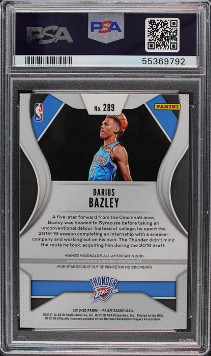 2019  Panini Prizm Darius Bazley #289  Rookie RC PSA 9