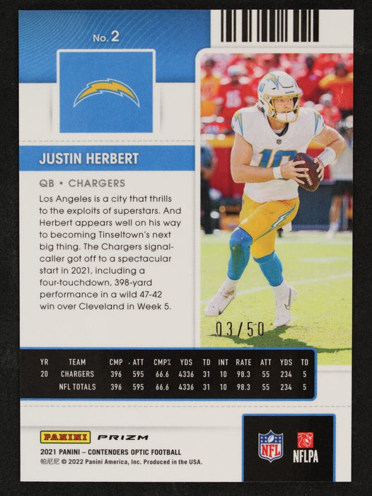 2021 Contenders Optic Justin Herbert Orange Prizm /50