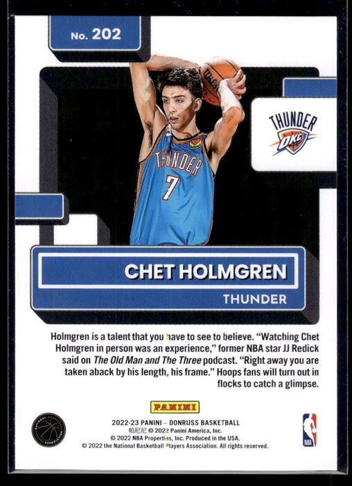 2022 Donruss Chet Holmgren #202   Oklahoma City Thunder NM-MINT