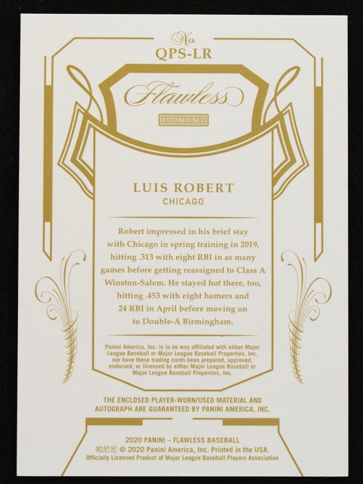 Luis Robert 2020 Flawless Player Worn Quad Patch On Card Gold AUTO /10