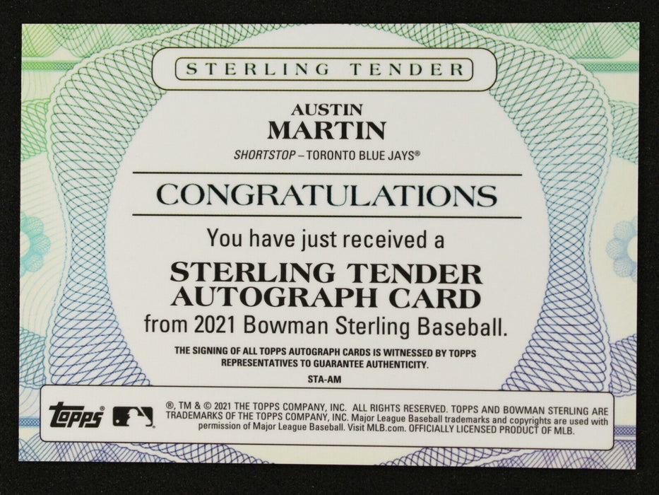 2021 Topps Austin Martin Sterling Tender On Card AUTO /99