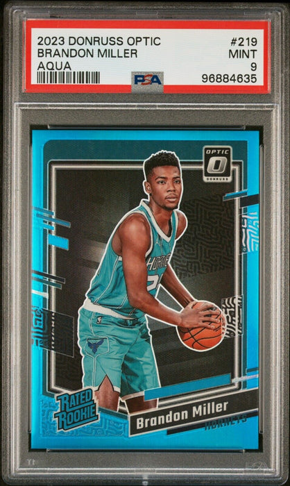 2023-24 Donruss Optic Brandon Miller Rated Rookie RC #219 Aqua /249 PSA 9