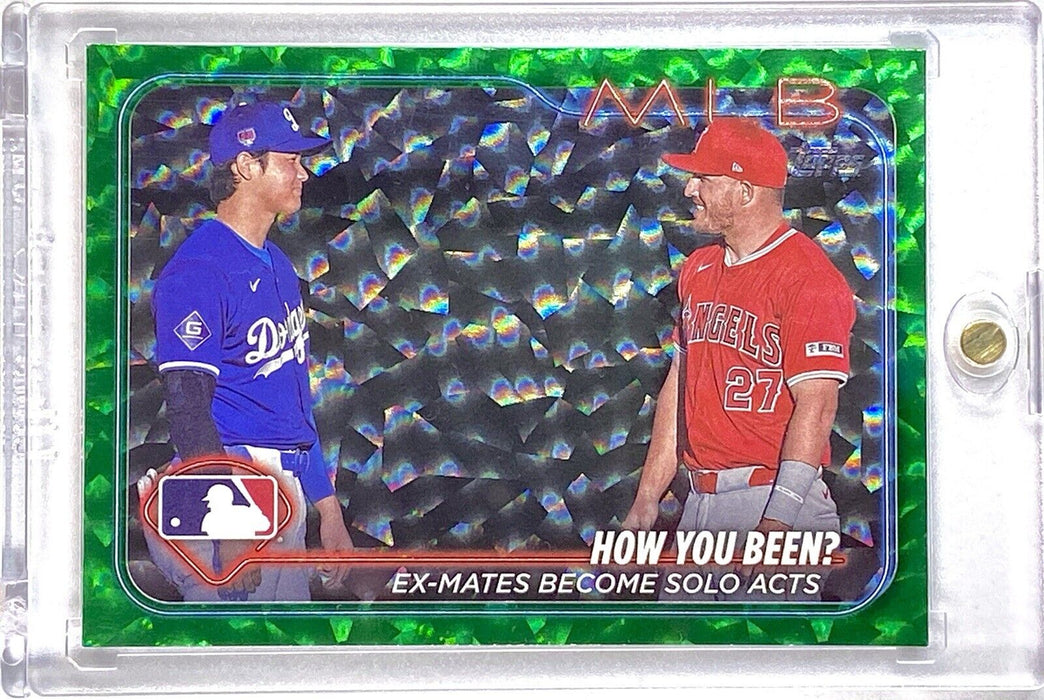 Shohei Ohtani & Mike Trout RARE GREEN REFRACTOR - SP #/499 DODGERS w/CASE