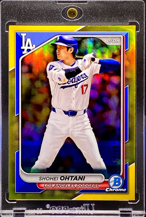 Shohei Ohtani RARE #/75 REFRACTOR INVESTMENT CARD DODGERS JERSEY w/HOLDER