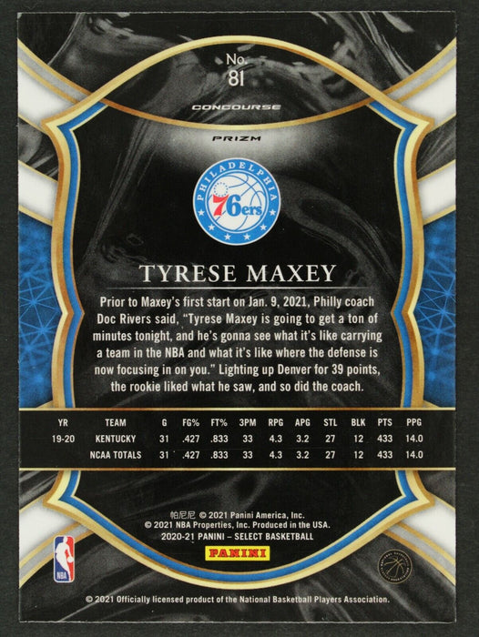 2020 Select Tyrese Maxey Red Wave Prizm Concourse 76ers