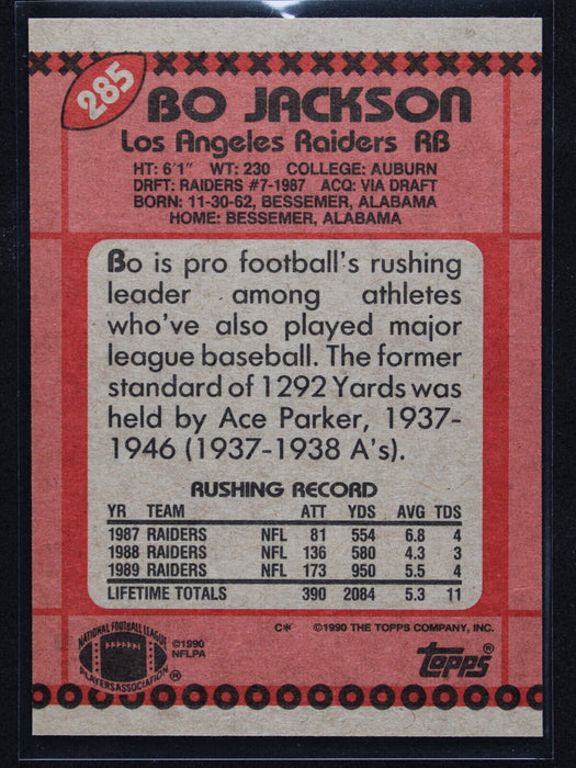 1990 Topps - Bo Jackson #285  Los Angeles Raiders EX-NM