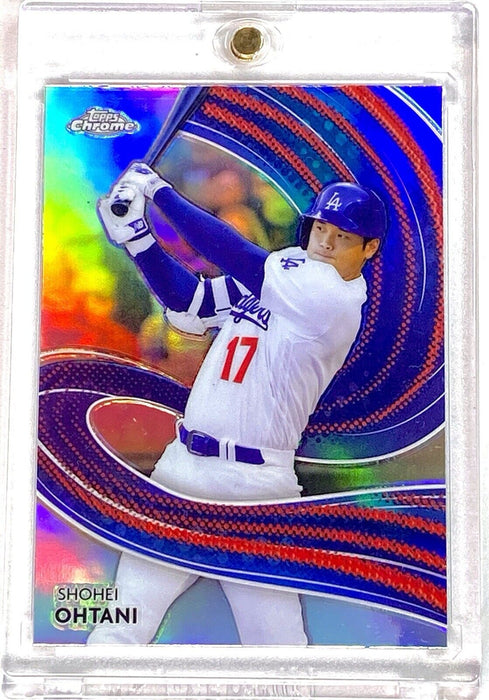 Shohei Ohtani RARE REFRACTOR CARD SP CHROME DODGERS BLUE w/CASE