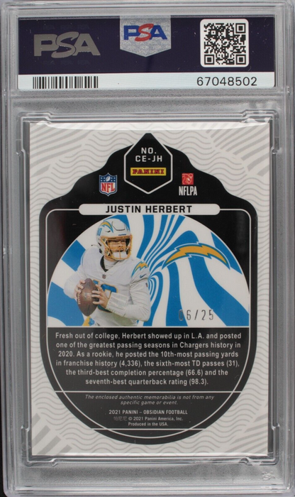 2021 Obsidian Justin Herbert Cutting Edge Electric Etch Yellow Patch /25 PSA 10