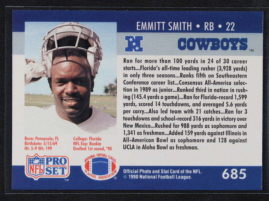 1990 Pro Set - Emmitt Smith #685 Rookie Dallas Cowboys NM OR BETTER