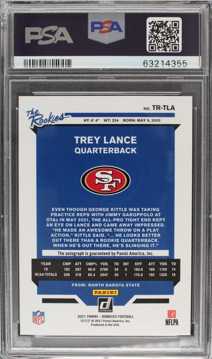 2021 Donruss Trey Lance The Rookies RC AUTO /299 PSA 9