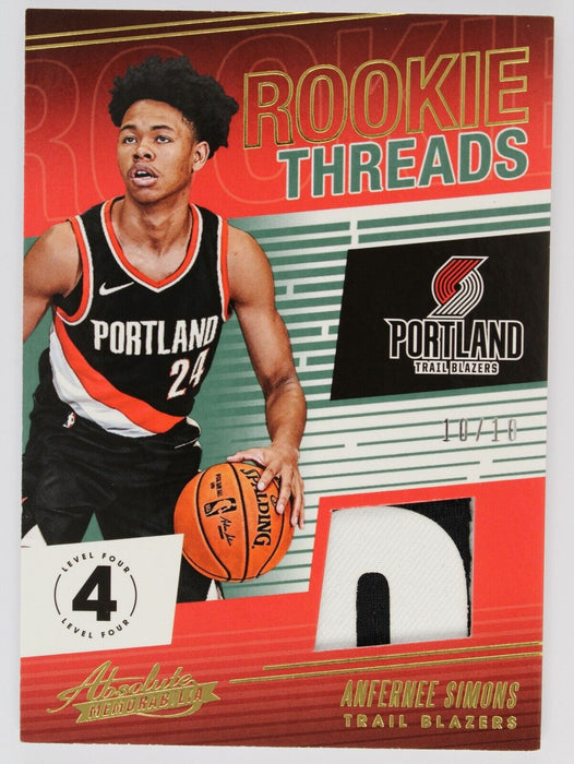 2018 Absolute Anfernee Simons RC Rookie Threads Player Worn Patch /10