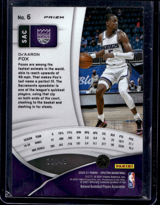 2020  Panini Spectra De'Aaron Fox #6  Sacramento Kings /49 NM-MINT SHARP