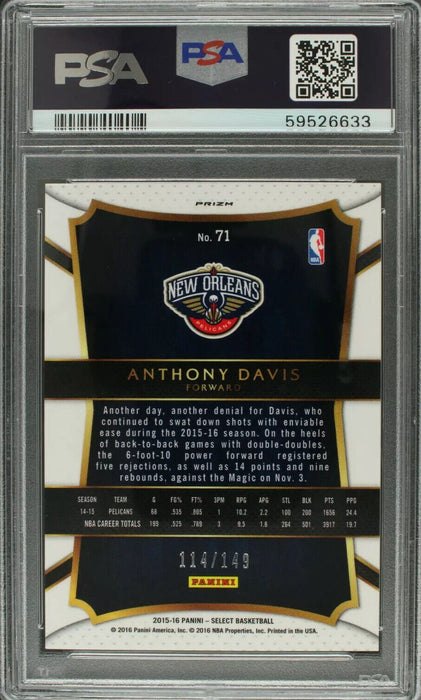 2015-16 Select ANTHONY DAVIS Red Prizm Refractor #/149 PSA 9 Mint