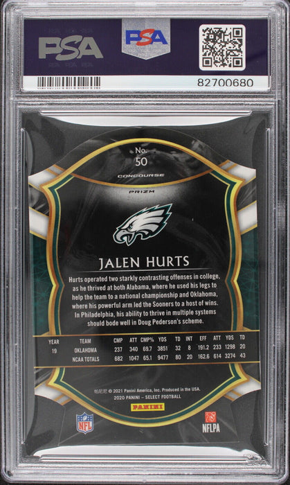 2020  Panini Select Jalen Hurts Rookie Light Blue RC Die-Cut #50  PSA 10