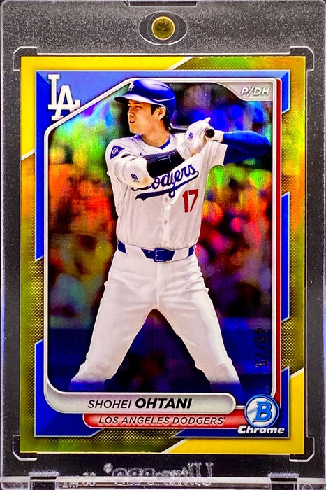 Shohei Ohtani RARE #/75 REFRACTOR INVESTMENT CARD DODGERS JERSEY w/HOLDER