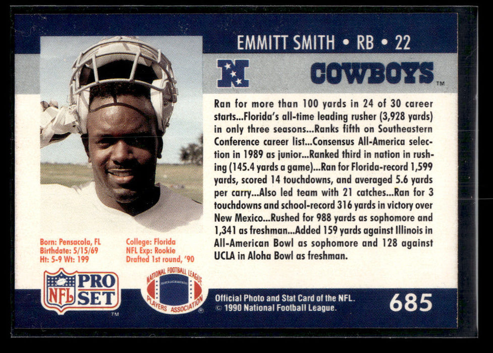 1990 Pro Set Emmitt Smith #685  Rookie Dallas Cowboys Near mint or better