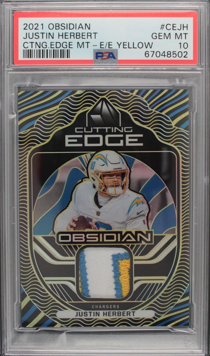 2021 Obsidian Justin Herbert Cutting Edge Electric Etch Yellow Patch /25 PSA 10