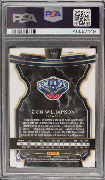 2019 Select Zion Williamson #1 Scope Prizm Rookie RC PSA 10 Gem Mint (POP 34)