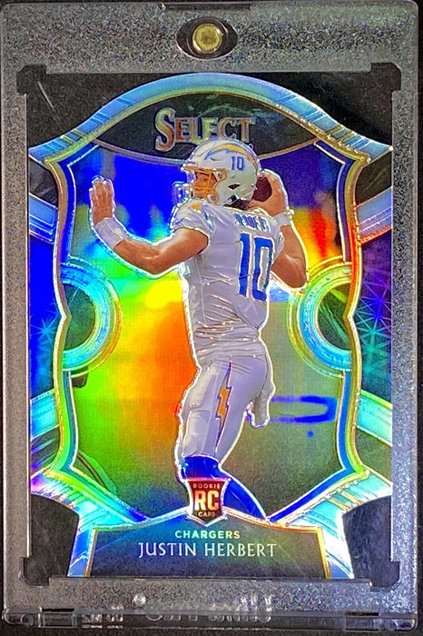 Justin Herbert ROOKIE LIGHT BLUE REFRACTOR DIE-CUT INVESTMENT CARD SP CHARGERS