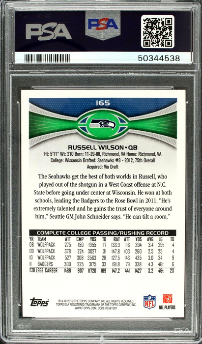 2012 Topps Russell Wilson Rookie RC Passing #165 PSA 9