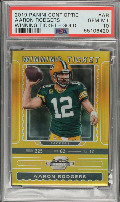 2019 Contenders Optic Aaron Rodgers Winning Ticket /10 Gold PSA 10 (POP 2)