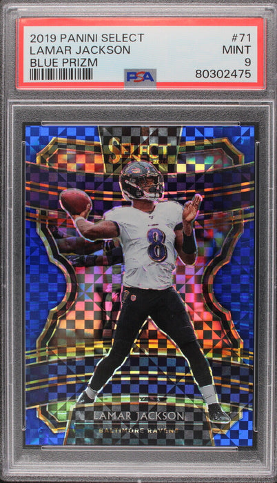 2019  Panini Select Lamar Jackson Blue Prizm /175 #71  PSA 9