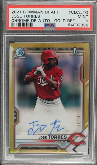 Jose Torres 2021 Bowman Chrome Draft Gold AUTO /50 Refractor Mint PSA 9