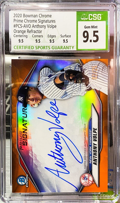 2020 Bowman Chrome Anthony Volpe Prime Signatures /25 Green Lbl CSG 9.5 AUTO 10