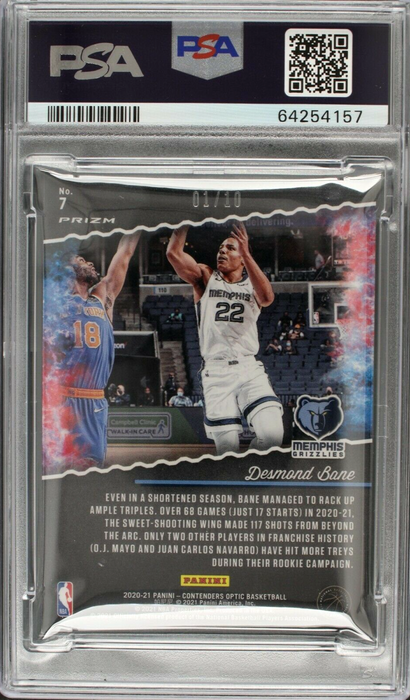 Desmond Bane 2020 Contenders Optic #7 Hoop Dreams Rookie RC Gold /10 PSA 9